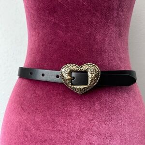 Women’s Faux Leather Brass Heart Buckle Statement Belt Size Large